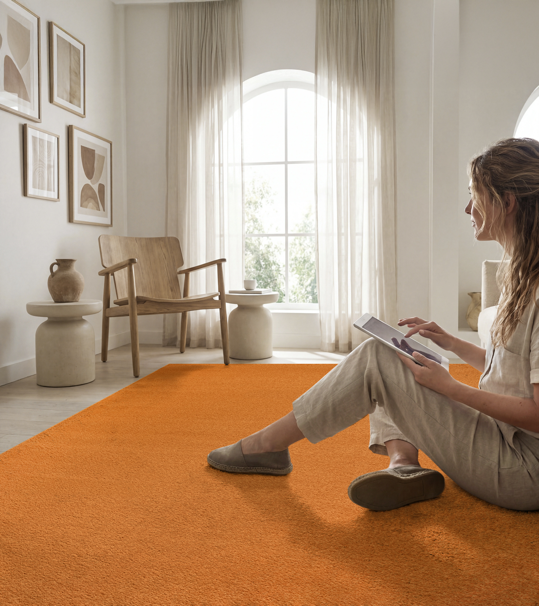 Uni Effen Laagpolig Vloerkleed Modern Oranje