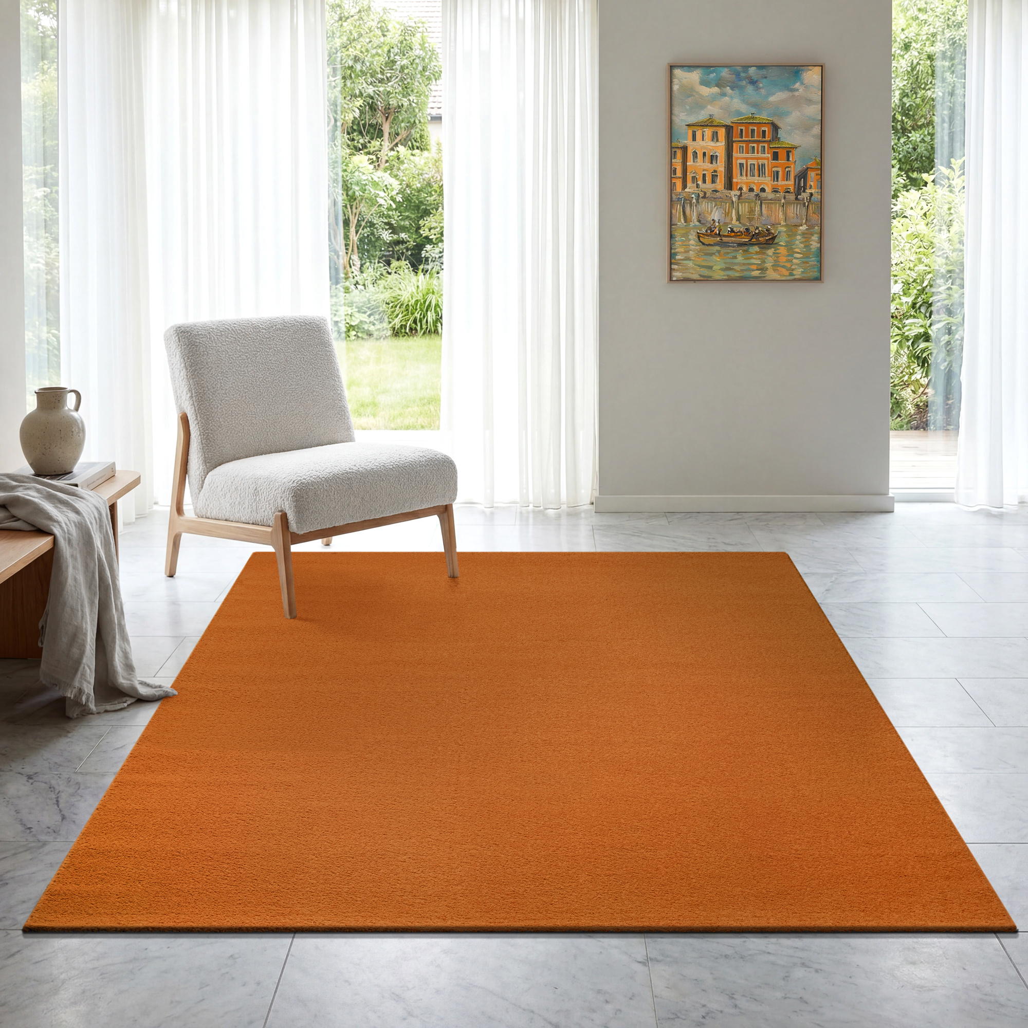 Uni Effen Laagpolig Vloerkleed Modern Oranje