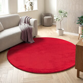 Uni Rond Rood Vloerkleed – Modern Laagpolig Effen Tapijt