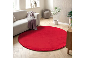 Uni Rond Rood Vloerkleed – Modern Laagpolig Effen Tapijt