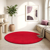 Uni Rond Rood Vloerkleed – Modern Laagpolig Effen Tapijt
