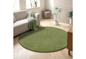 Uni Rond Groen Vloerkleed – Modern Laagpolig Effen Tapijt