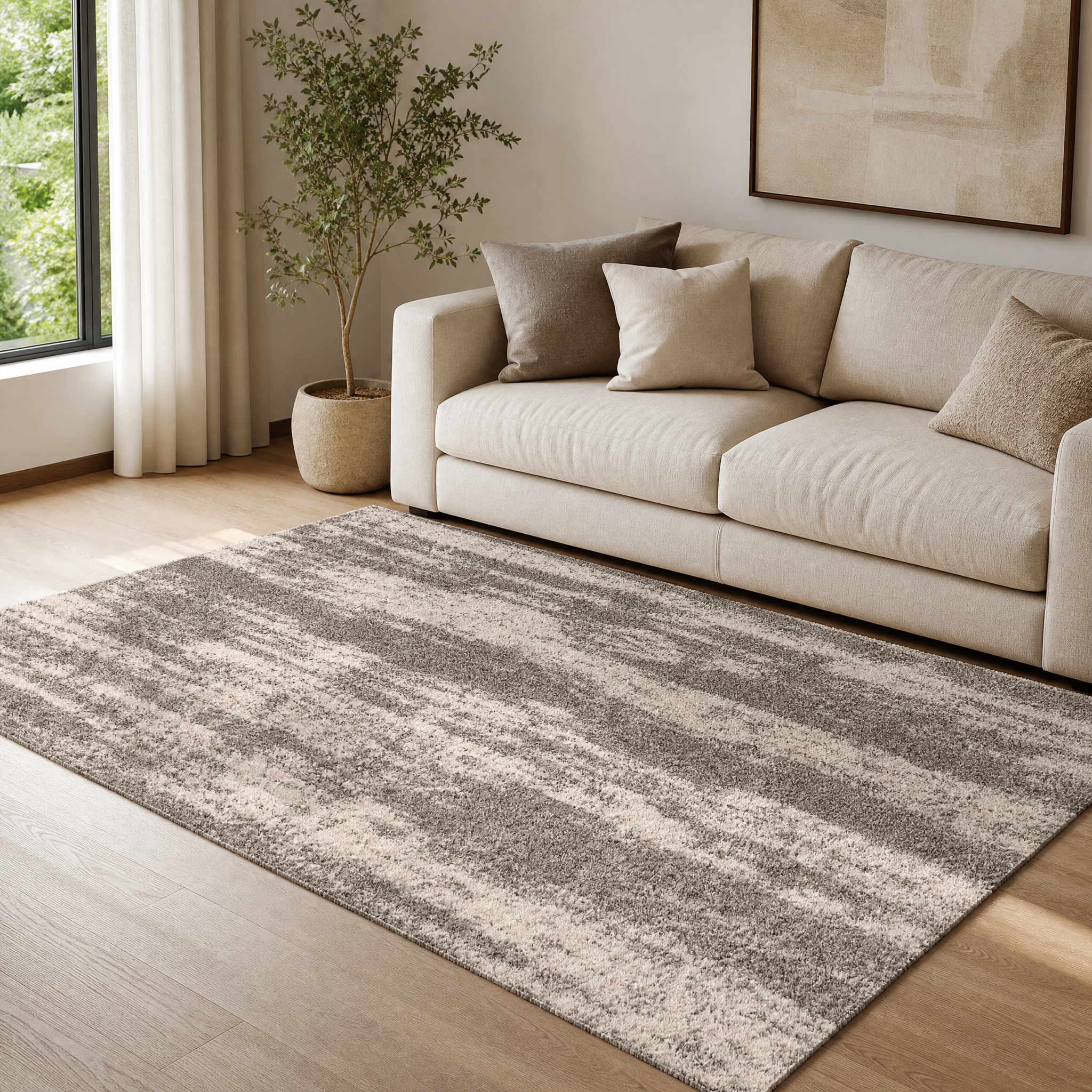 Mirage Shaggy Hoogpolig Vloerkleed Grijs/Crème