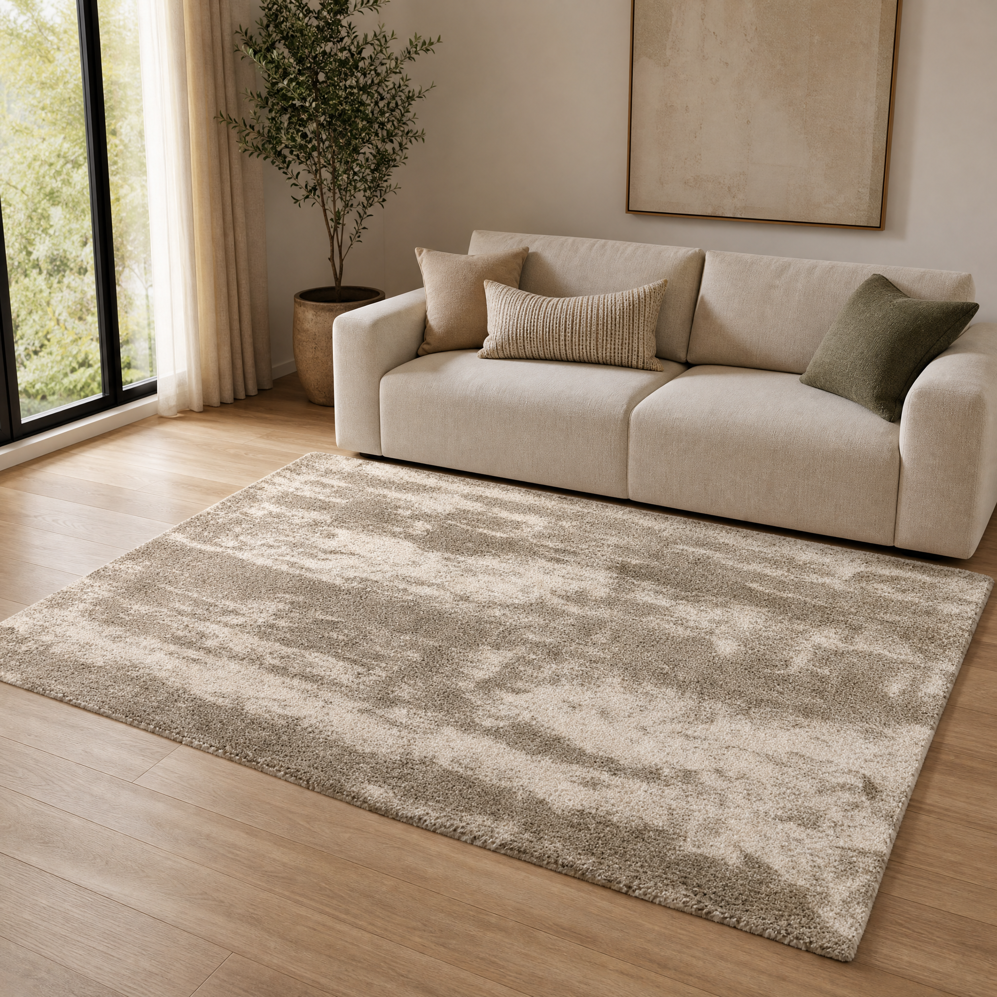 Mirage Shaggy Hoogpolig Vloerkleed Beige/Crème