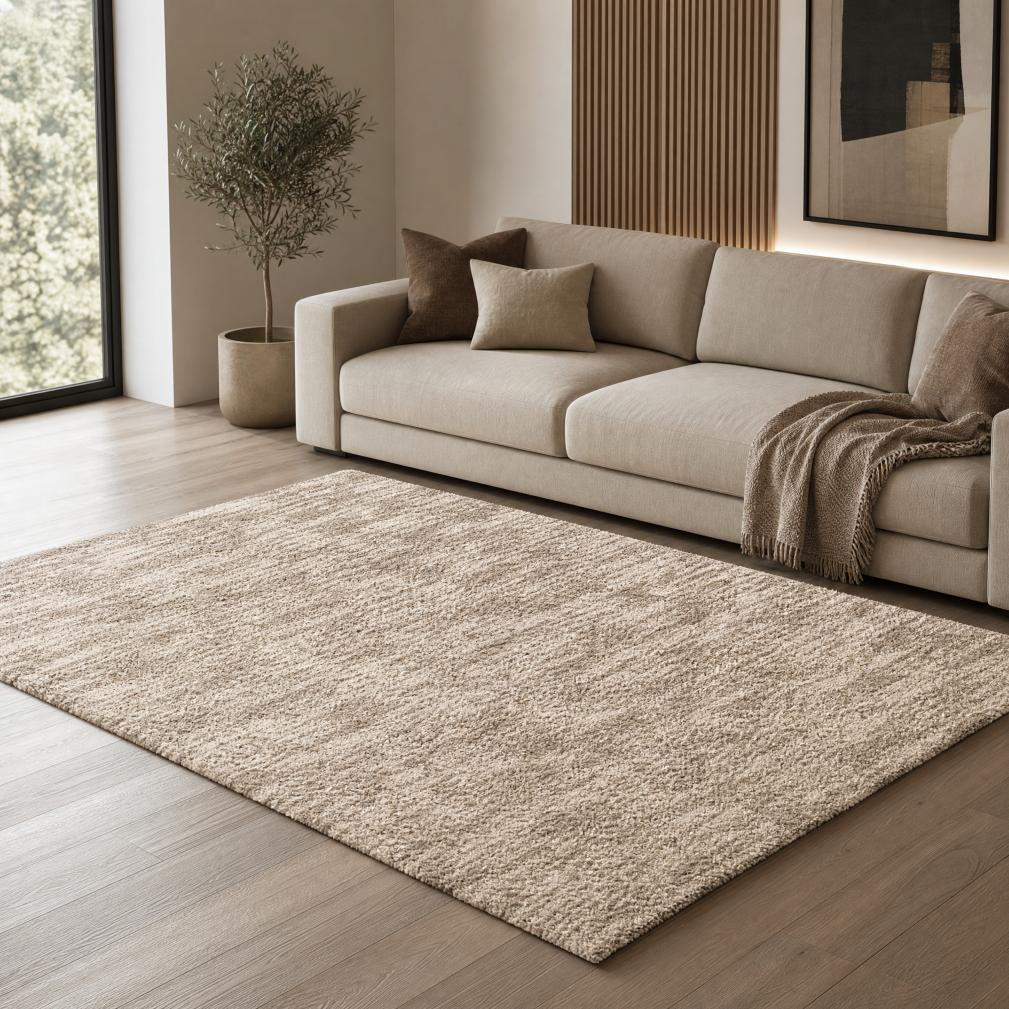 Mirage Shaggy Hoogpolig Vloerkleed Beige/Crème