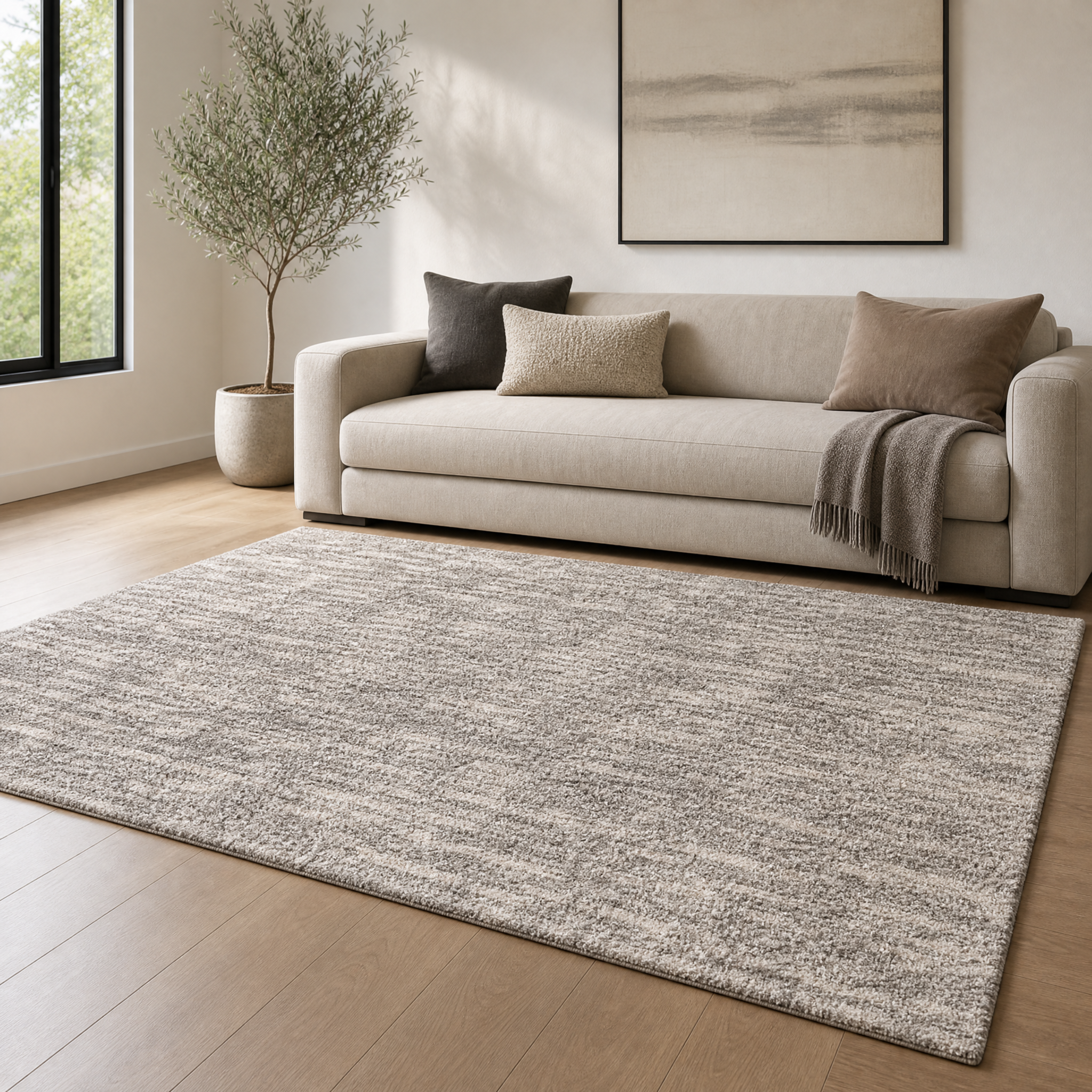 Mirage Shaggy Hoogpolig Vloerkleed Grijs/Crème
