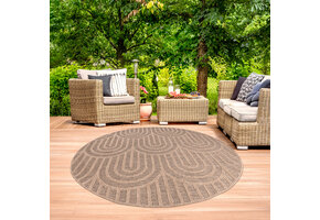 Sahara Japandi Rond Buitenkleed Jute-Look Weerbestendig Vloerkleed Beige
