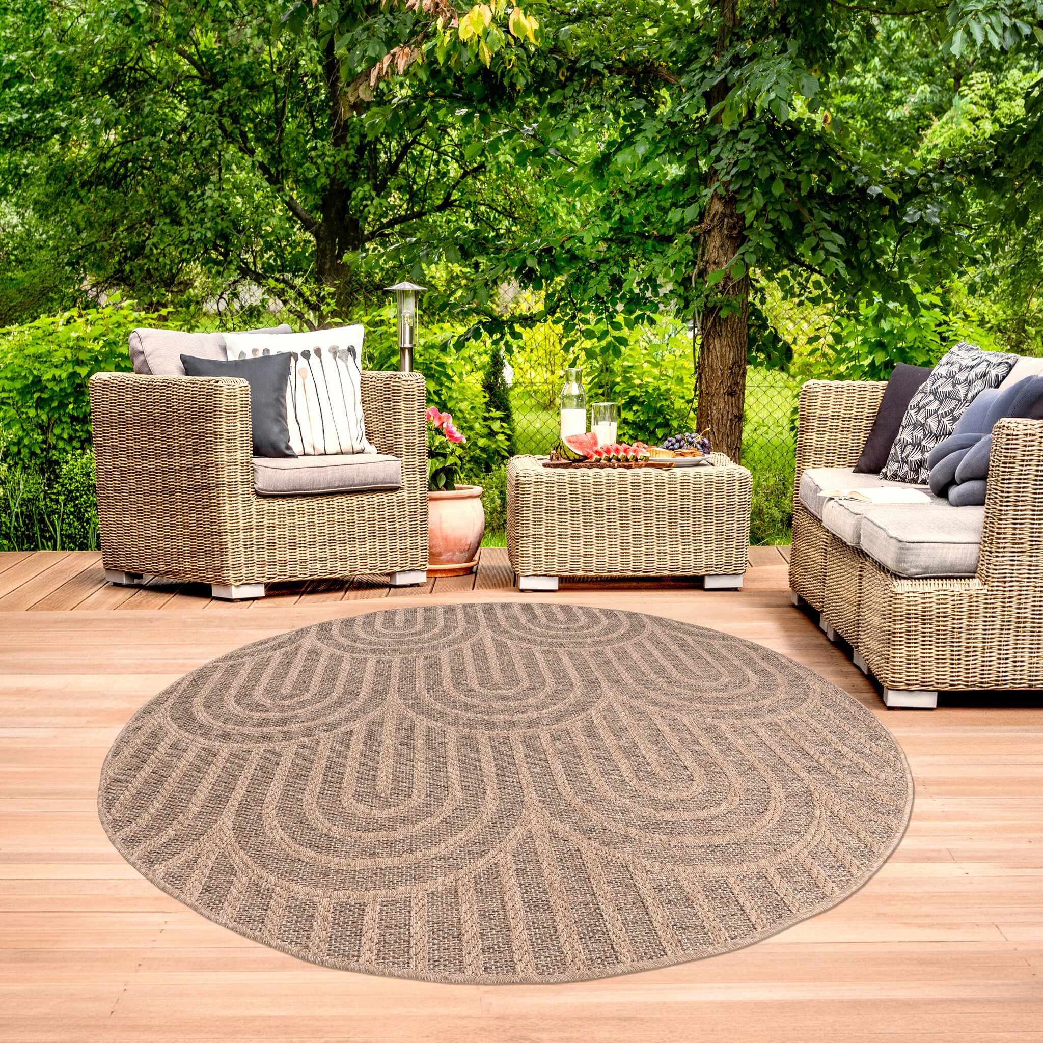 Sahara Japandi Rond Buitenkleed Jute-Look Weerbestendig Vloerkleed Beige