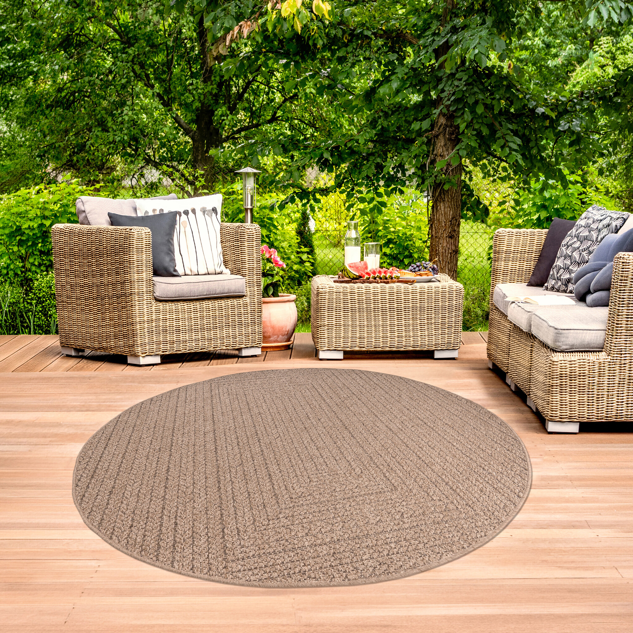 Sahara Rond Buitenkleed Jute-Look Weerbestendig Vloerkleed Beige
