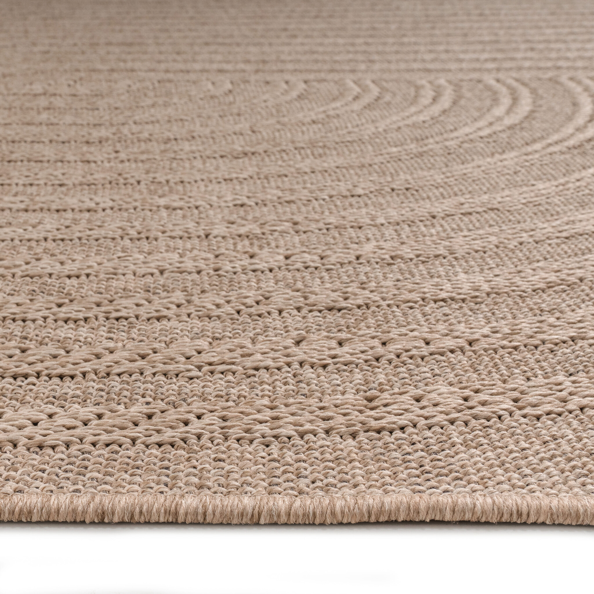 Sahara Japandi Rond Buitenkleed Jute-Look Weerbestendig Vloerkleed Beige Zwart