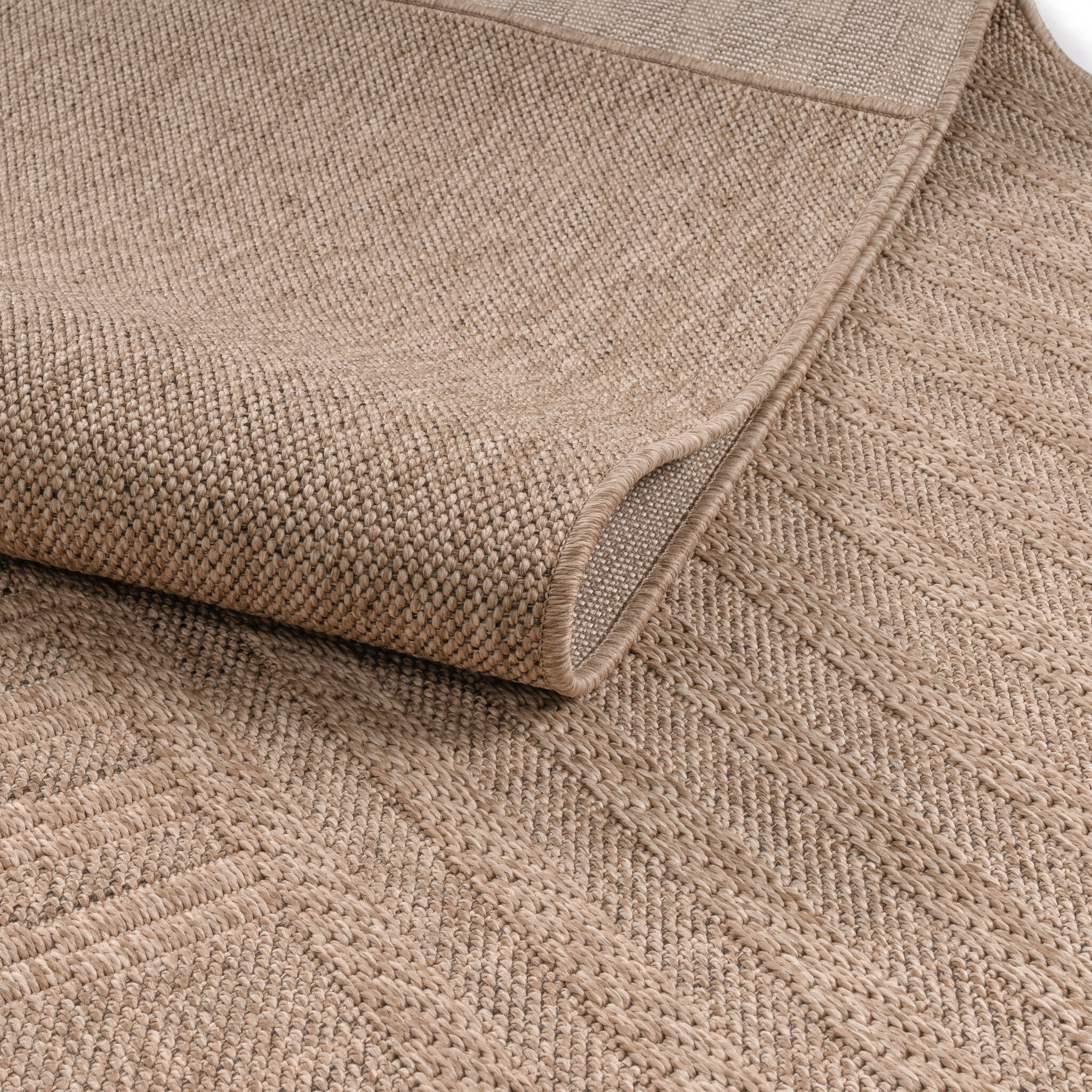 Sahara Japandi Rond Buitenkleed Jute-Look Weerbestendig Vloerkleed Beige Zwart