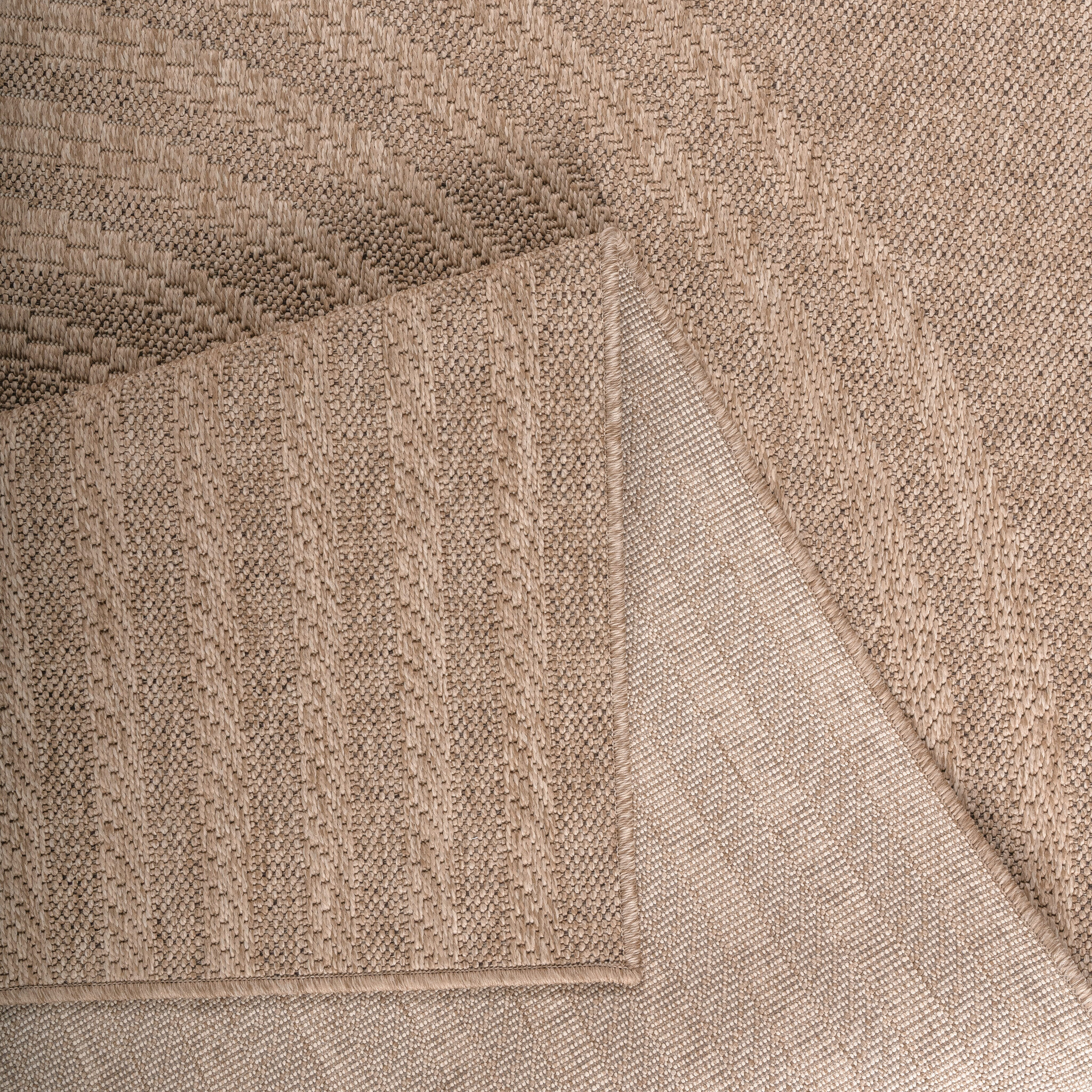 Sahara Japandi Rond Buitenkleed Jute-Look Weerbestendig Vloerkleed Beige Zwart