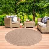 Sahara Japandi Rond Buitenkleed Jute-Look Weerbestendig Vloerkleed Beige Zwart