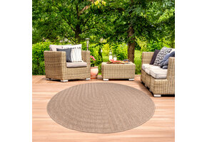 Sahara Japandi Rond Buitenkleed Jute-Look Weerbestendig Vloerkleed Beige Zwart