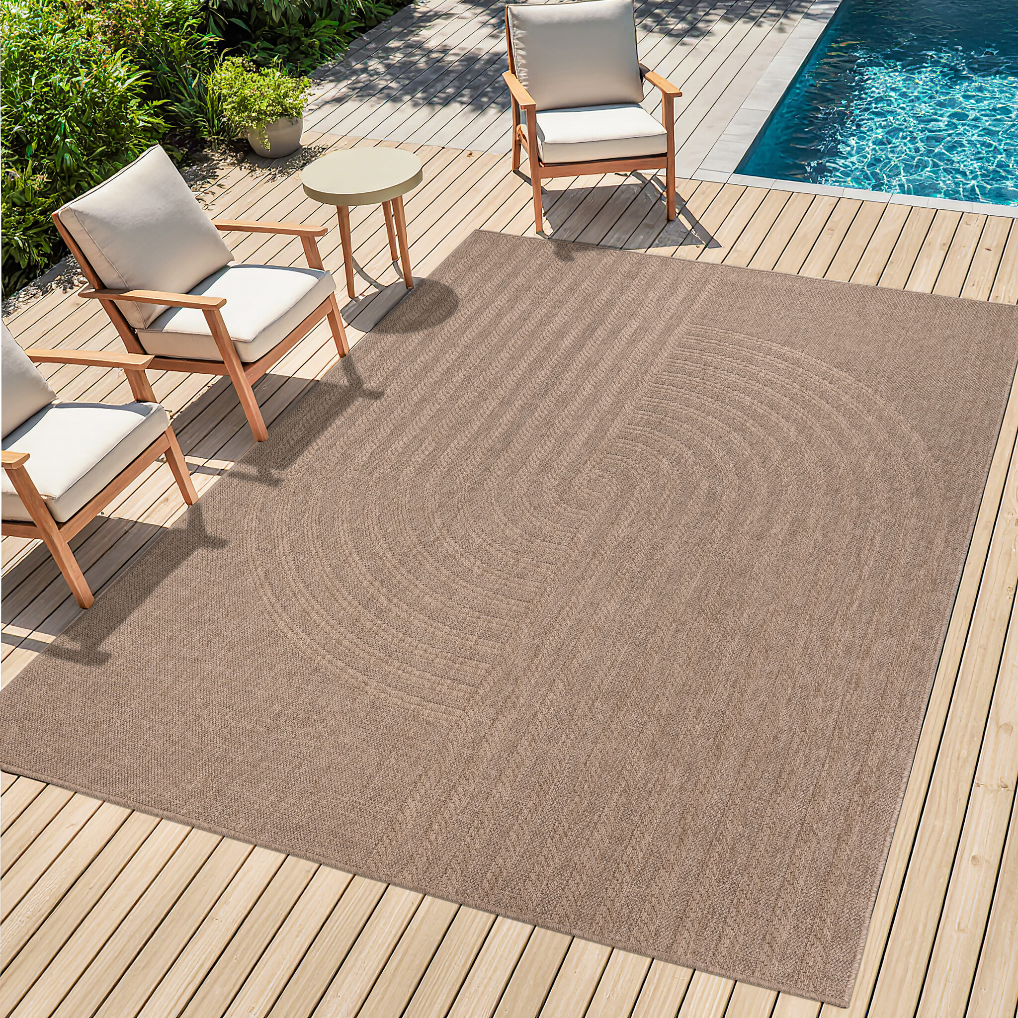 Sahara Japandi Buitenkleed Jute-Look Weerbestendig Vloerkleed Beige Zwart