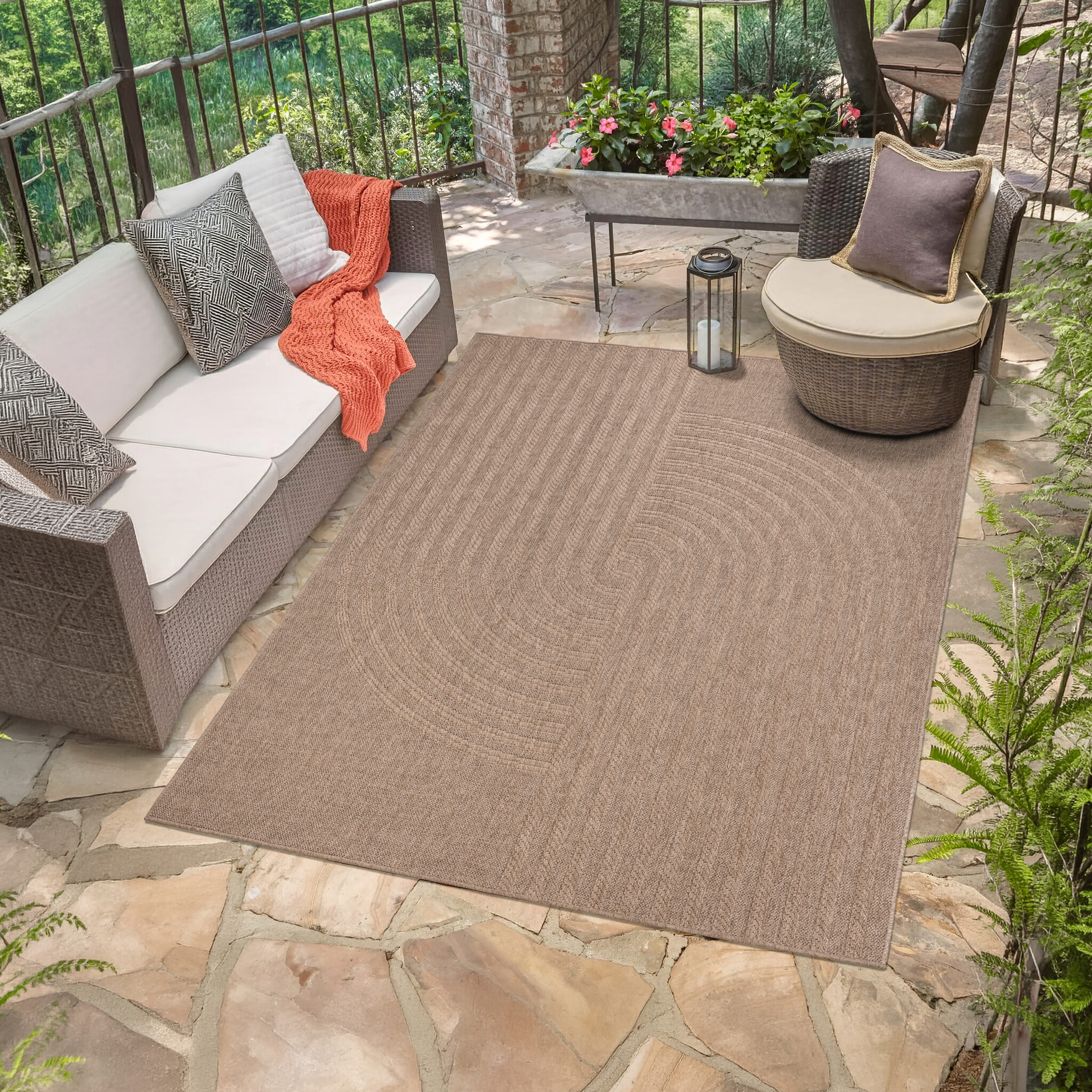 Sahara Japandi Buitenkleed Jute-Look Weerbestendig Vloerkleed Beige Zwart