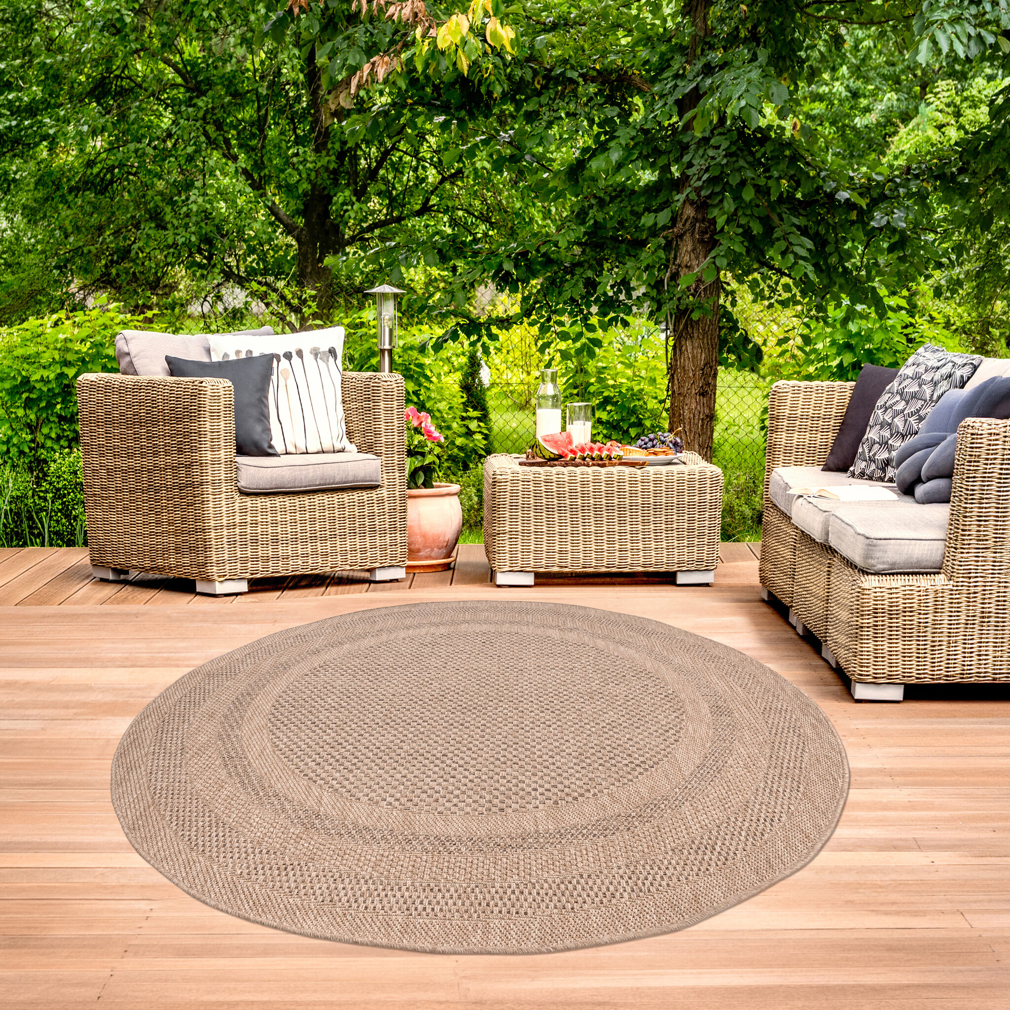 Sahara Rond Buitenkleed Jute-Look Weerbestendig Vloerkleed Beige