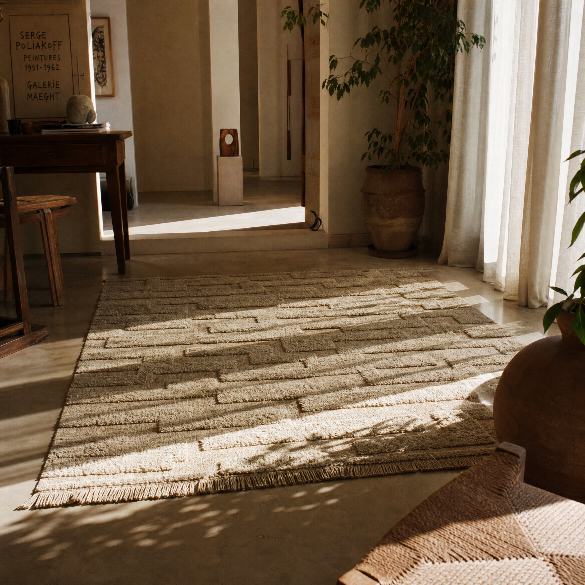 Design Berber Wollen Vloerkleed Bohemian Effen Beige