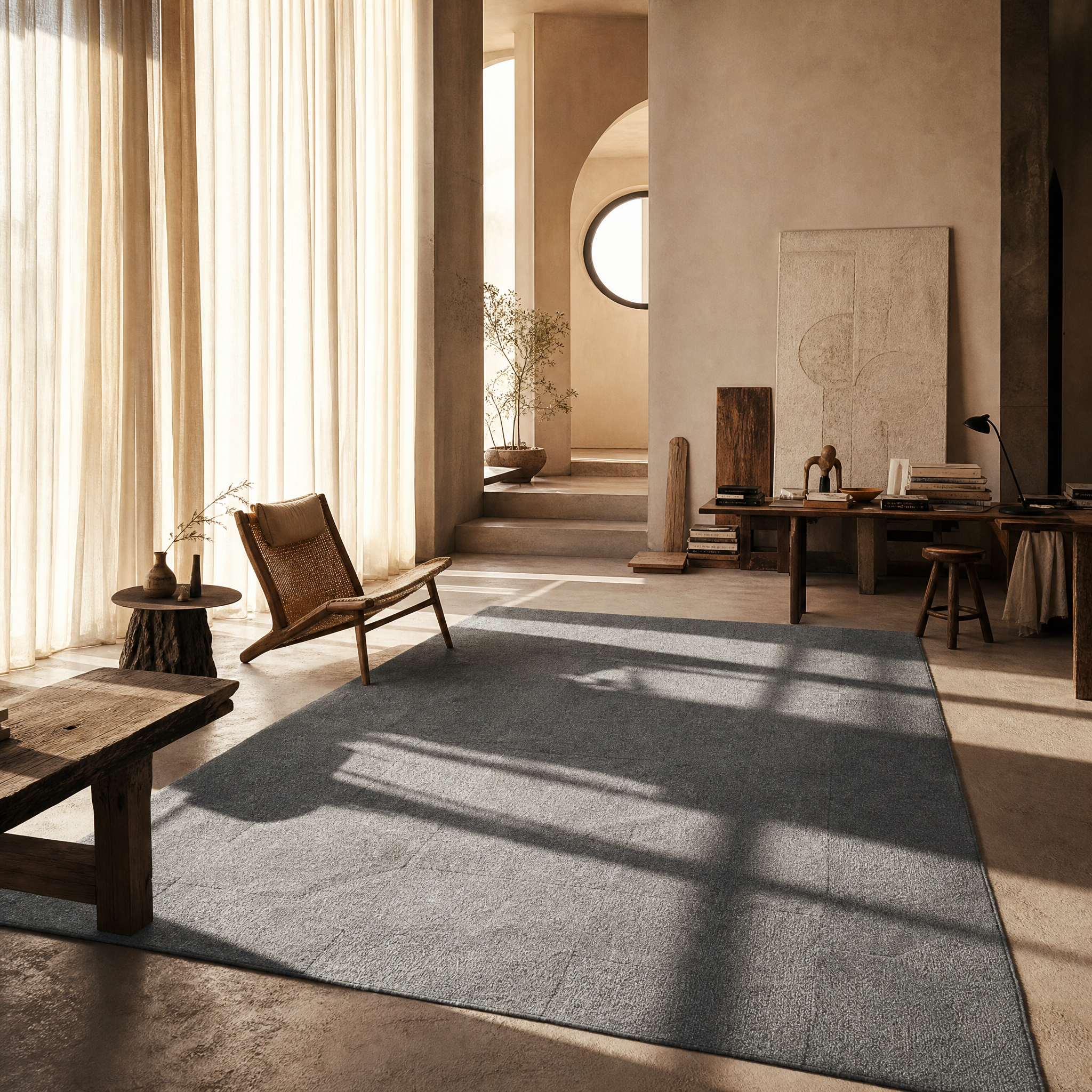 Japandi Design Wol Vloerkleed Grijs