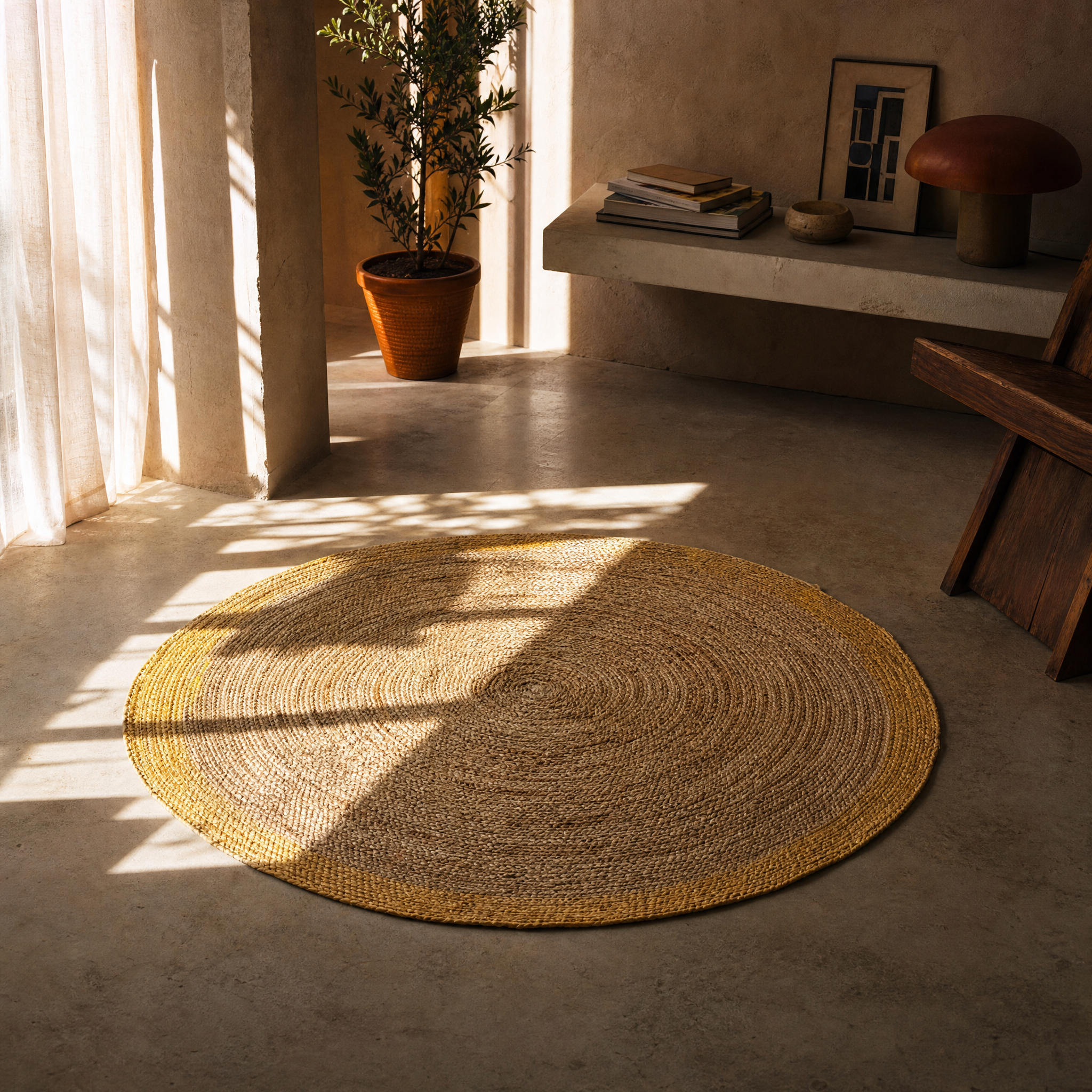 Jaipur Jute Rond Vloerkleed Beige Geel