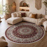 Star Rond Klassiek Oosters Vloerkleed Wasbaar Rood Creme