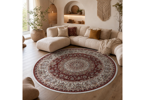 Star Rond Klassiek Oosters Vloerkleed Wasbaar Rood Creme
