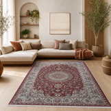 Star Klassiek Oosters Vloerkleed Wasbaar Anti Slip Rood Creme