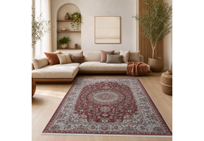 Star Klassiek Oosters Vloerkleed Wasbaar Anti Slip Rood Creme