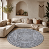 Star Rond Vintage Vloerkleed Wasbaar Grijs Beige