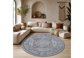 Star Rond Vintage Vloerkleed Wasbaar Grijs Beige