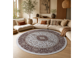 Star Rond Klassiek Oosters Vloerkleed Wasbaar Creme Rood