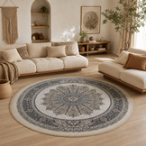 Star Rond Klassiek Oosters Vloerkleed Wasbaar Creme