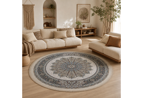Star Rond Klassiek Oosters Vloerkleed Wasbaar Creme
