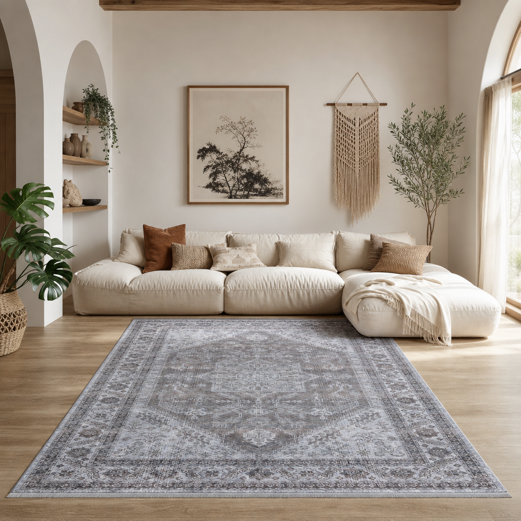 Star Vintage Vloerkleed Wasbaar Anti Slip Grijs Beige