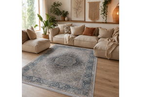 Star Klassiek Oosters Vloerkleed Wasbaar Anti Slip Grijs Blauw