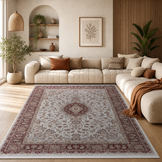 Star Klassiek Oosters Vloerkleed Wasbaar Anti Slip Creme Rood