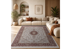 Star Klassiek Oosters Vloerkleed Wasbaar Anti Slip Creme Rood