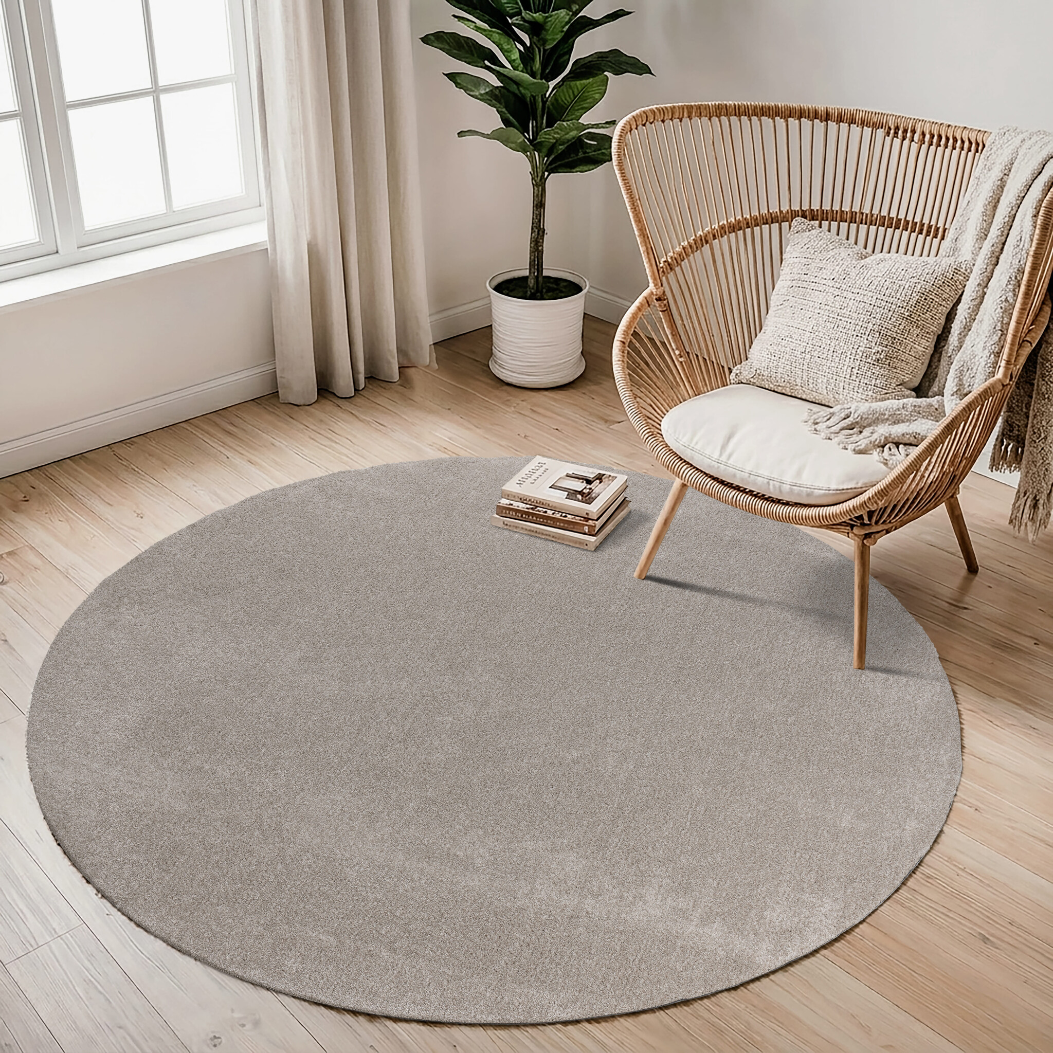 Comfy Soft - Rond Effen Vloerkleed Wasbaar Uni Beige