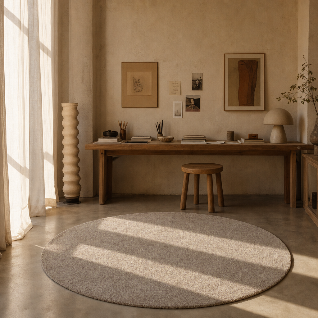 Comfy Soft - Rond Effen Vloerkleed Wasbaar Uni Beige