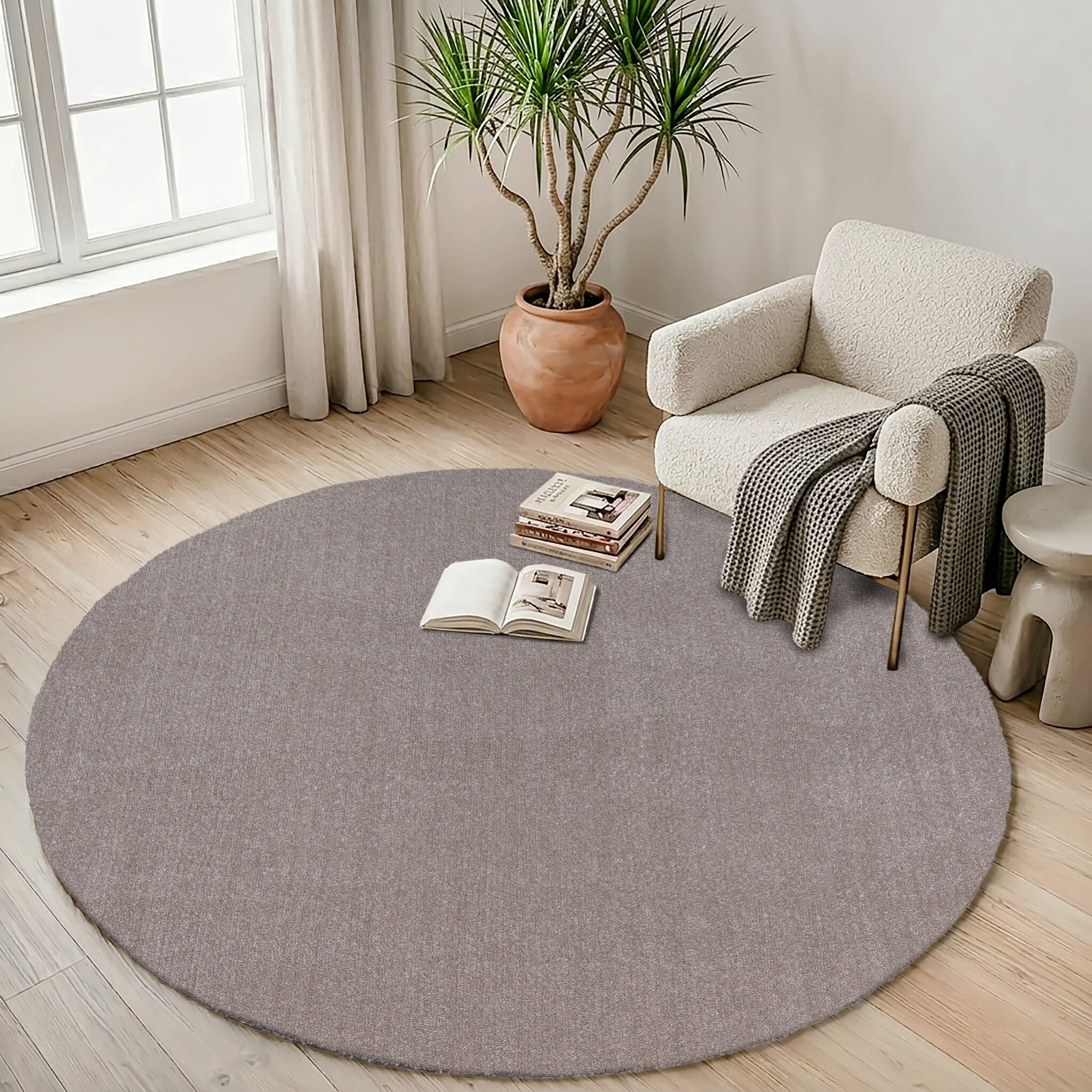 Comfy Premium - Rond Luxe Effen Vloerkleed Wasbaar Uni Beige