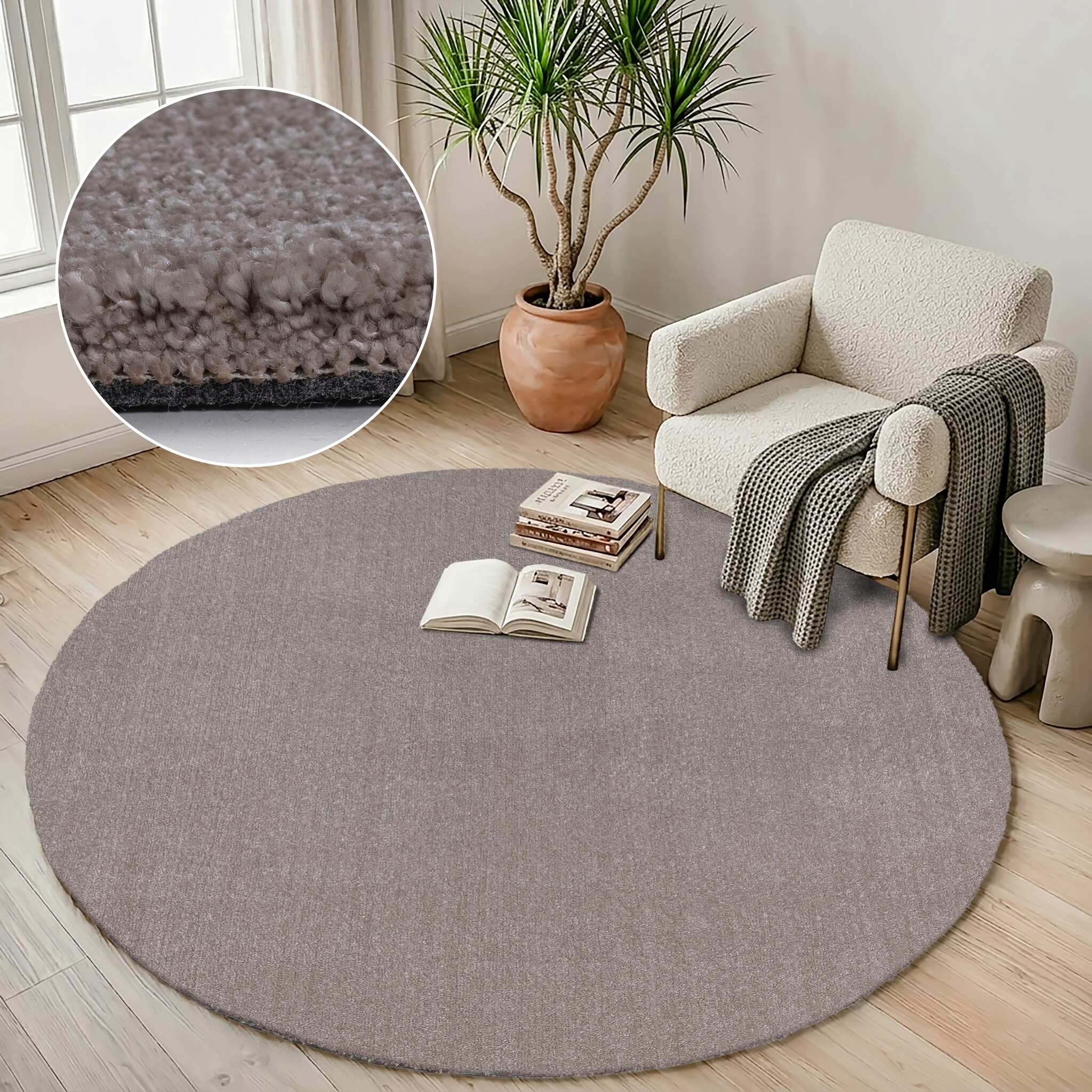 Comfy Premium - Rond Luxe Effen Vloerkleed Wasbaar Uni Beige
