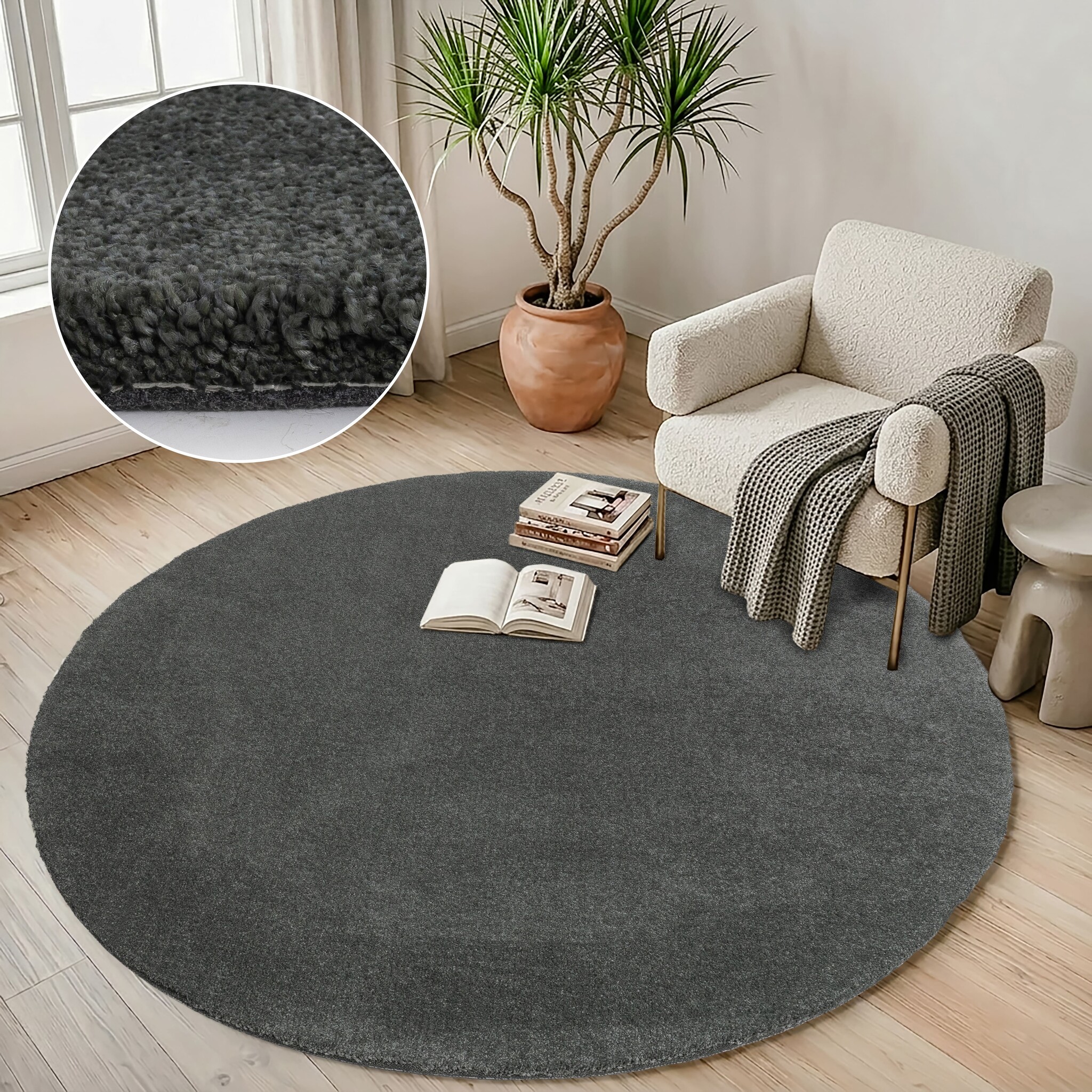 Comfy Premium - Rond Luxe Effen Vloerkleed Wasbaar Uni Groen