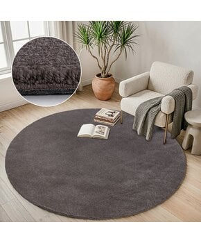 Comfy Premium - Rond Luxe Effen Vloerkleed Wasbaar Uni Taupe