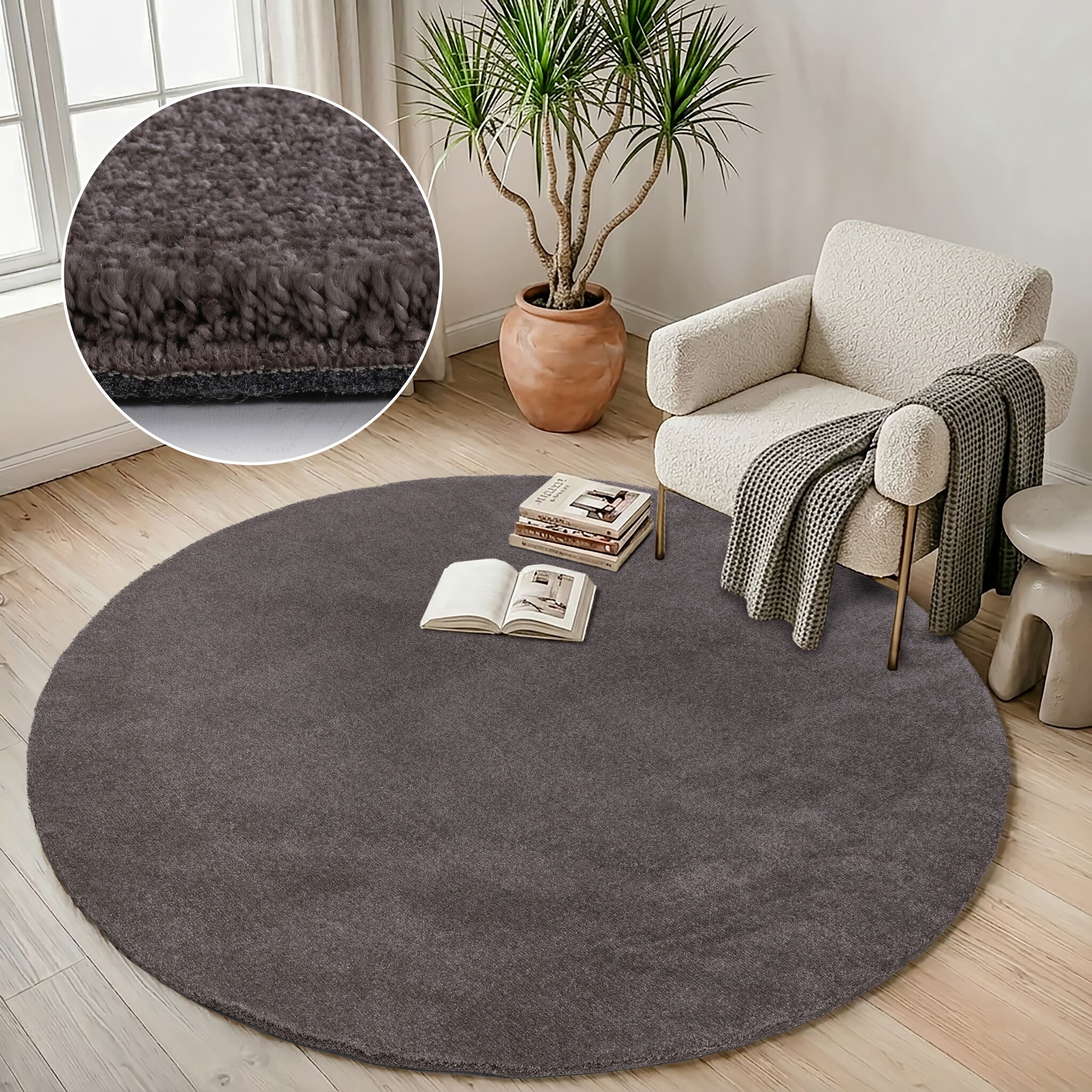 Comfy Premium - Rond Luxe Effen Vloerkleed Wasbaar Uni Taupe