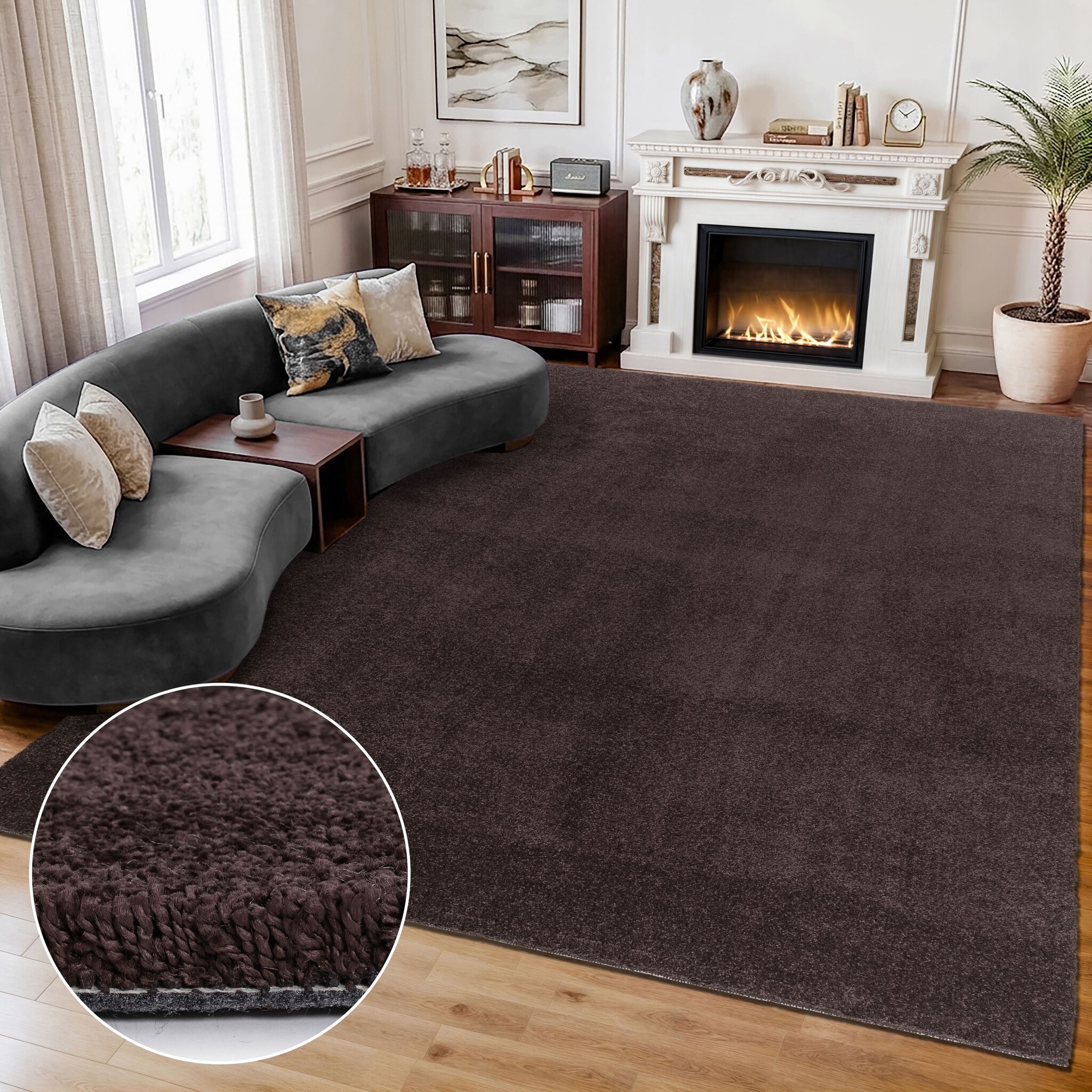 Comfy Premium - Luxe Effen Vloerkleed Wasbaar Uni Bruin