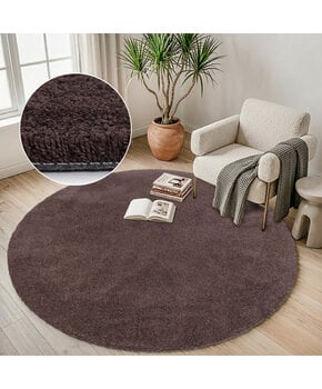 Comfy Premium - Rond Luxe Effen Vloerkleed Wasbaar Uni Bruin