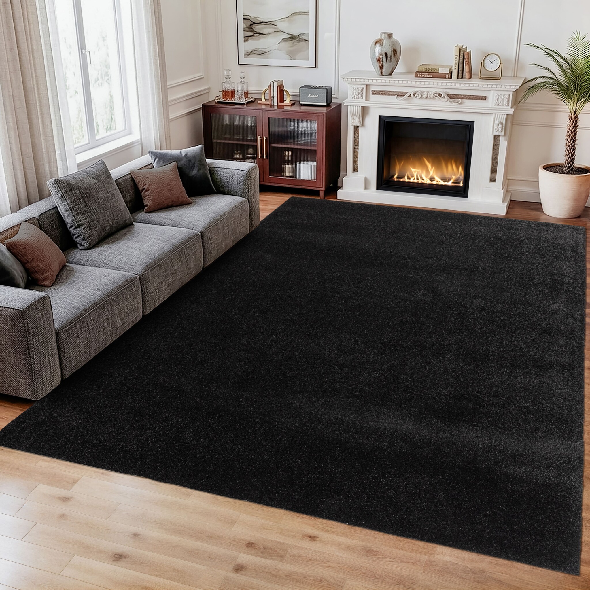 Comfy Soft - Effen Vloerkleed Wasbaar Uni Zwart