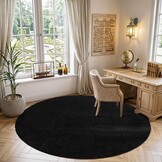 Comfy Soft - Rond Effen Vloerkleed Wasbaar Uni Zwart