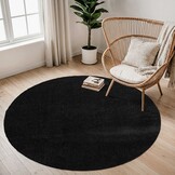 Comfy Soft - Rond Effen Vloerkleed Wasbaar Uni Zwart