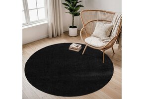 Comfy Soft - Rond Effen Vloerkleed Wasbaar Uni Zwart